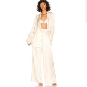 Shona Joy La Lune Double Breasted Satin Blazer in Cream